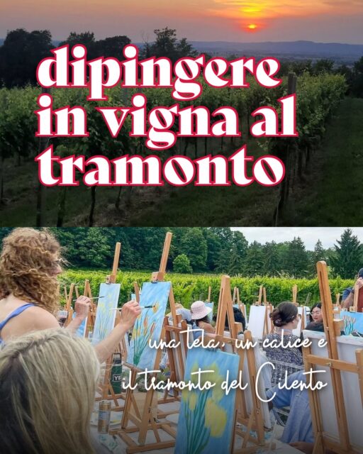 Immagina un tramonto tra i filari, un calice di vino tra le mani e una tela bianca… lasciati ispirare e goditi il momento 🎨🍷🌅👉🏼 Scopri l’esperienza al link in bio!#ohmybob #cosedafare #vigna #dipingere #napoli