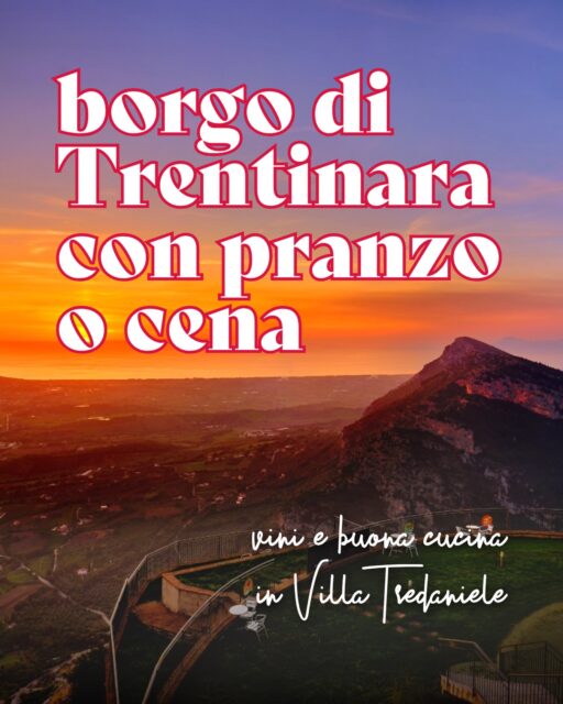 Un borgo arroccato sulle colline del Cilento, piccoli vicoletti e una piazzetta con una vista mozzafiato… benvenuti a Trentinara! 🌿✨

L’esperienza inizia con una passeggiata tra i filari della vigna Tredaniele, per poi proseguire con un tour alla scoperta del magnifico borgo 🗺️ 

Per finire, pranzo o cena con i sapori della tradizione cilentana, accompagnati da buon vino🍷

👉🏼 Prenota ora al link in bio! 

#ohmybob #cosedafare #trentinara #vigna #napoli
